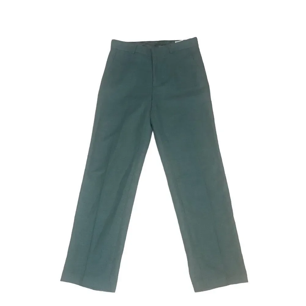 H&M‎ Pants Womens Size 16 Olive Green Linen Woven Pleated Front Slacks Career